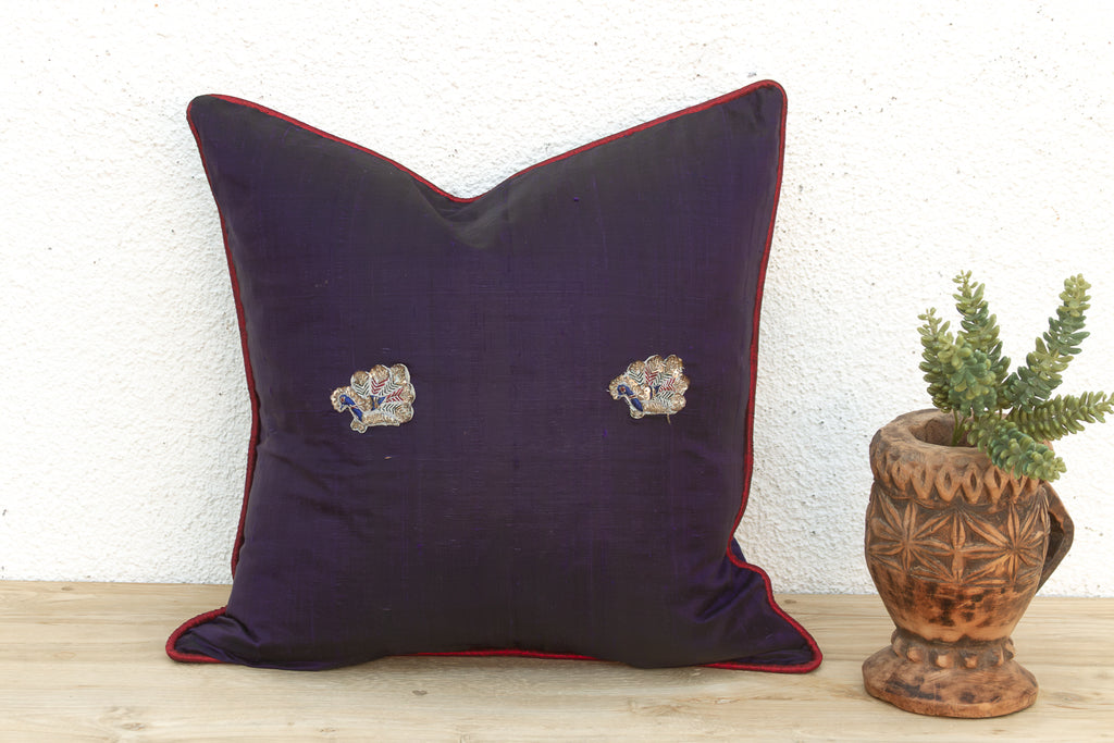 Mdra Blue Zardozi-Embroidered Silk Pillow Cover