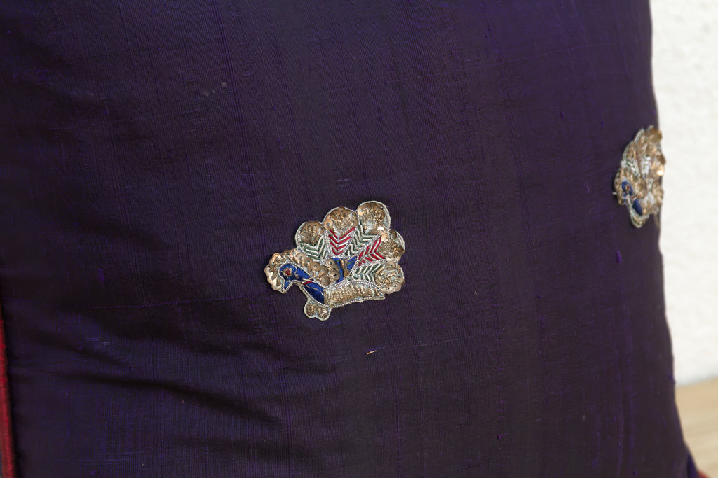 Mdra Blue Zardozi-Embroidered Silk Pillow Cover