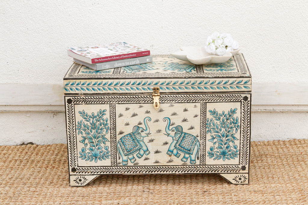Vintage Blue & White Elephant Painted Trunk