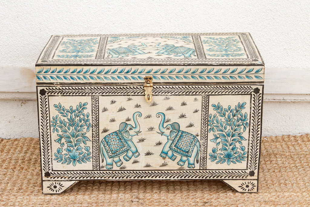 Vintage Blue & White Elephant Painted Trunk