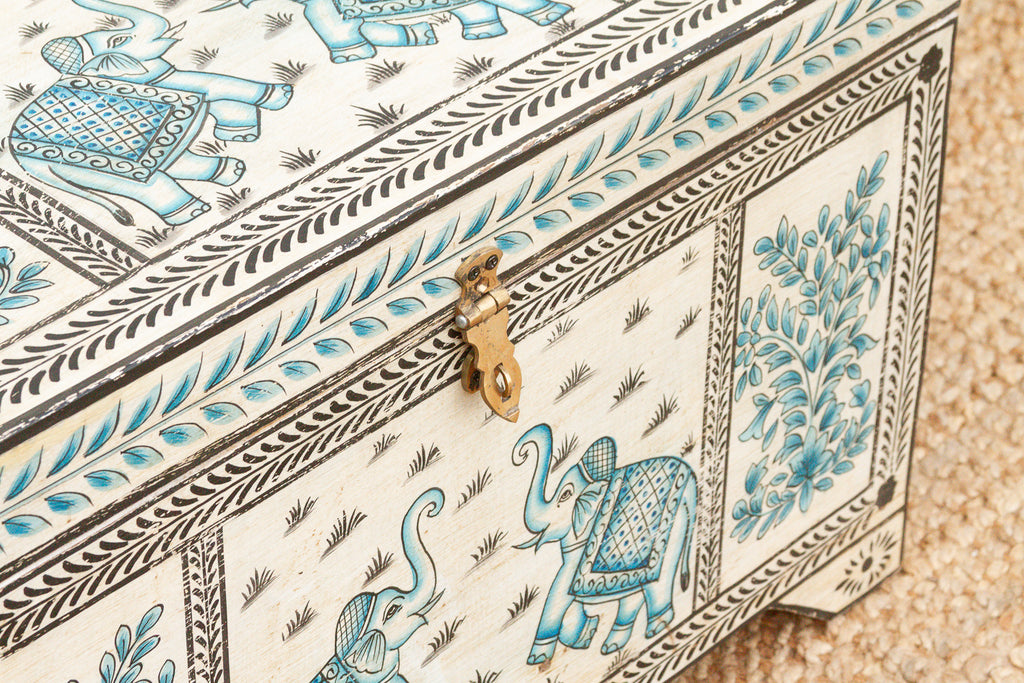 Vintage Blue & White Elephant Painted Trunk