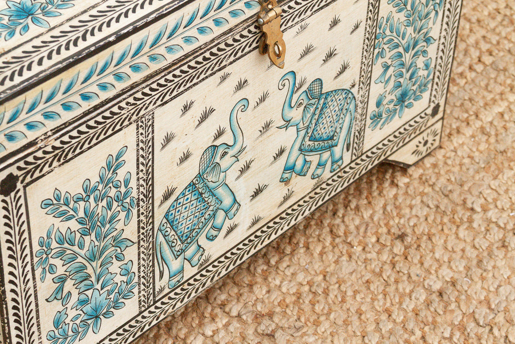 Vintage Blue & White Elephant Painted Trunk