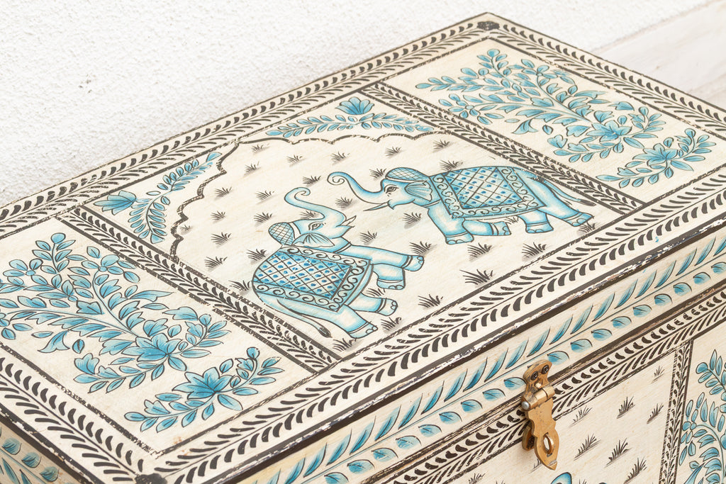Vintage Blue & White Elephant Painted Trunk