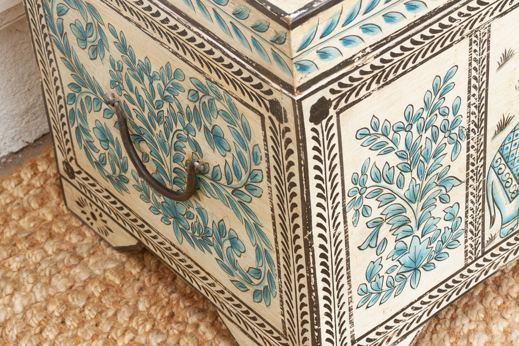 Vintage Blue & White Elephant Painted Trunk