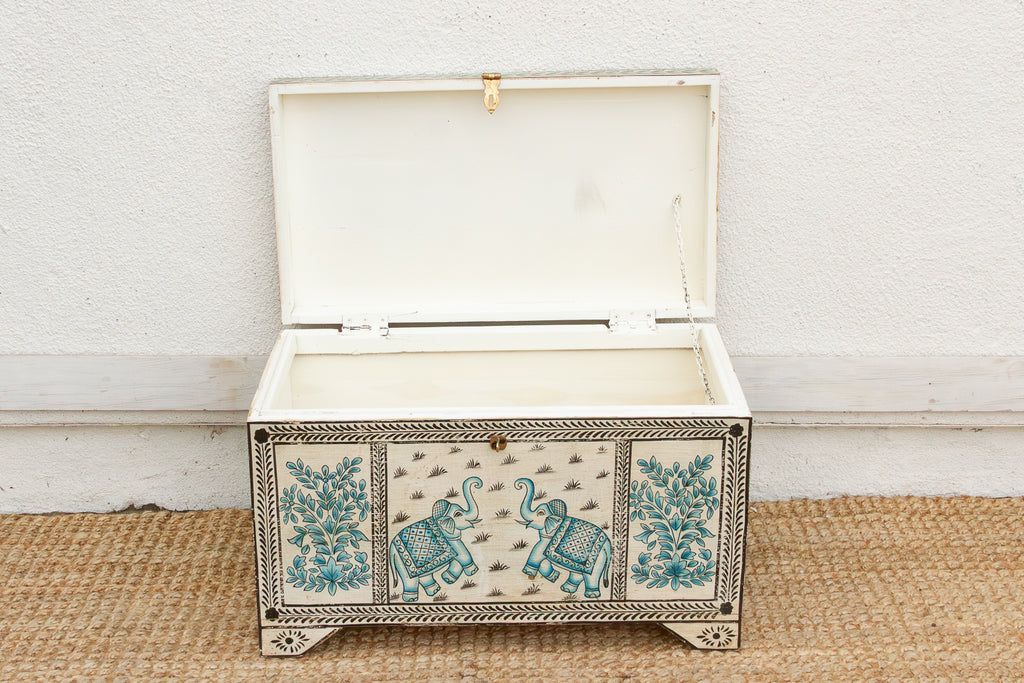Vintage Blue & White Elephant Painted Trunk