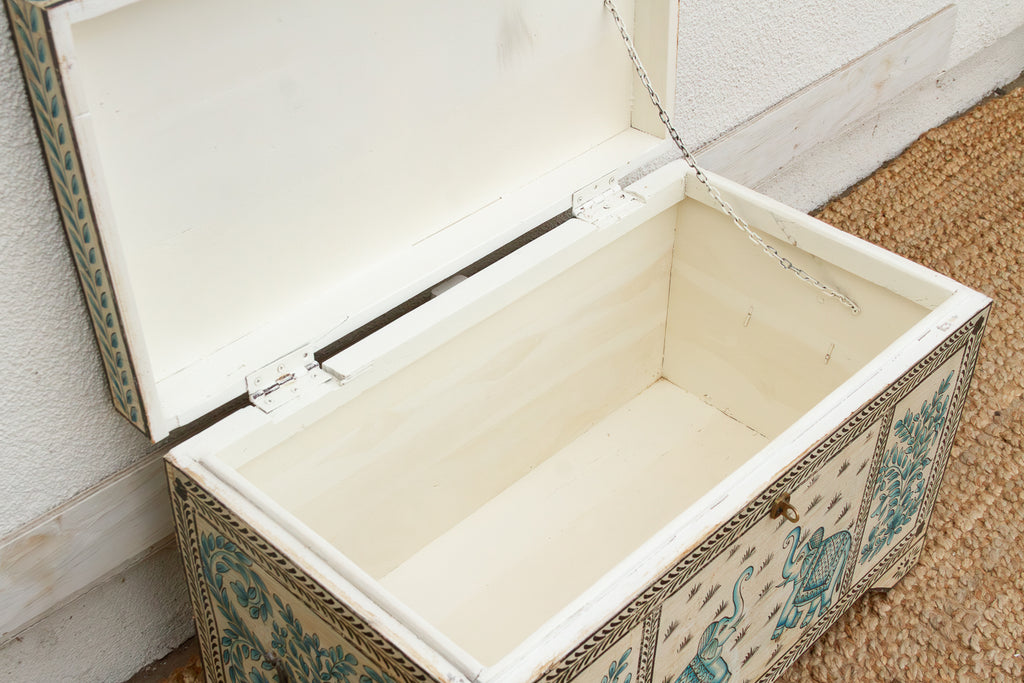 Vintage Blue & White Elephant Painted Trunk