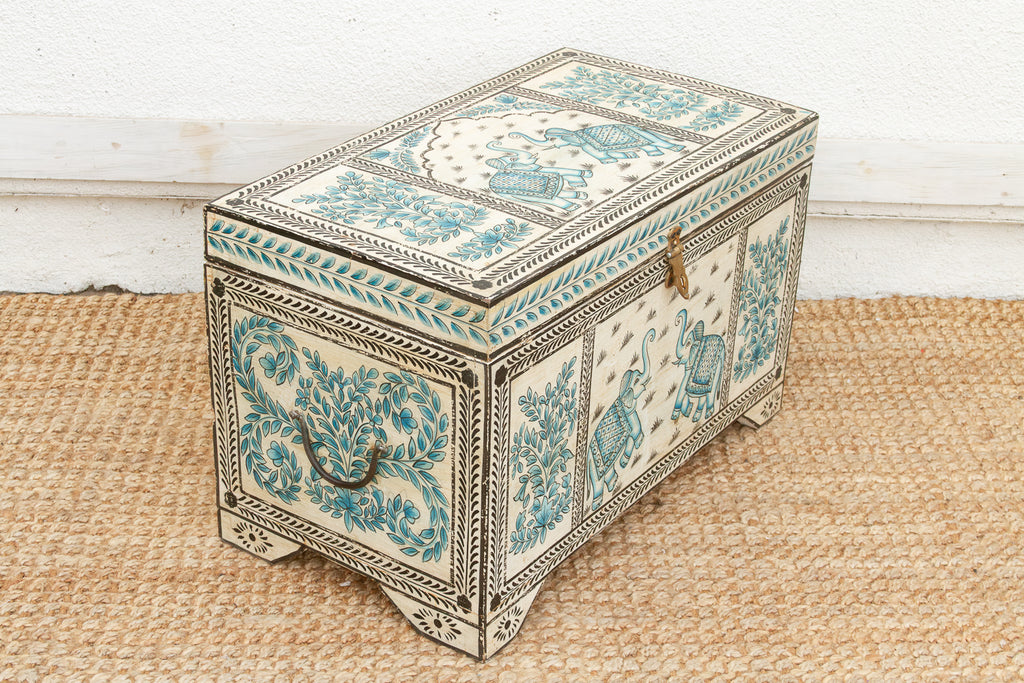 Vintage Blue & White Elephant Painted Trunk