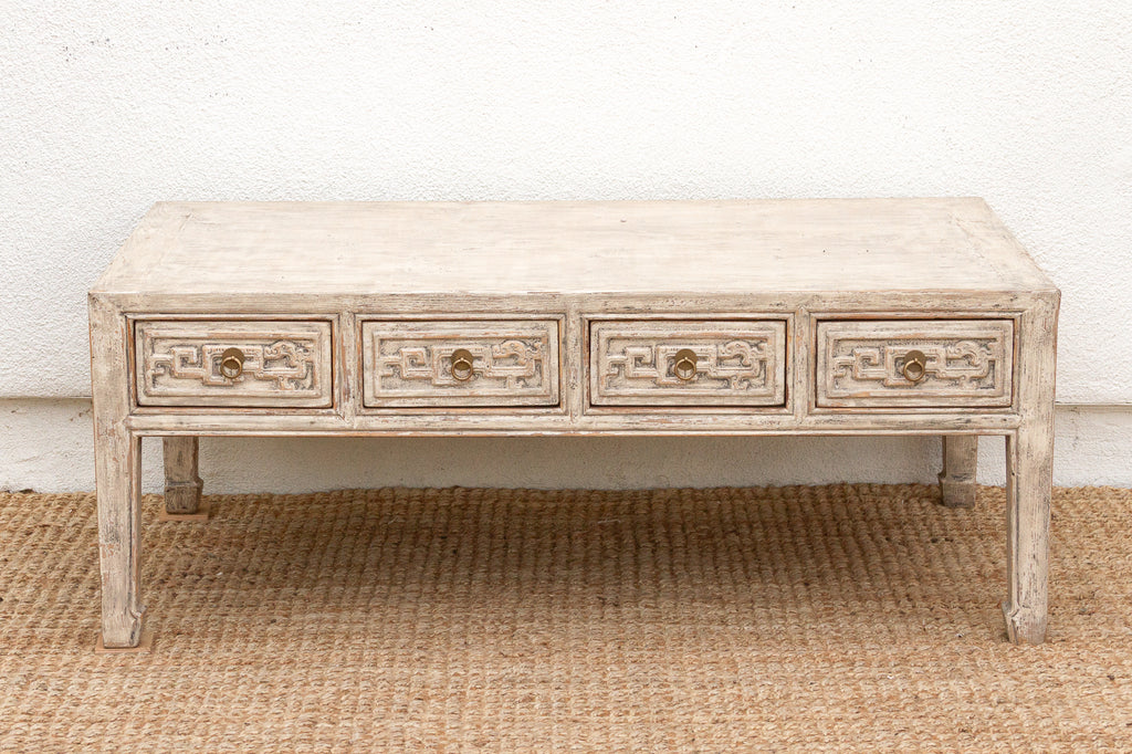 Distressed White Traditional Ming Coffee Table
