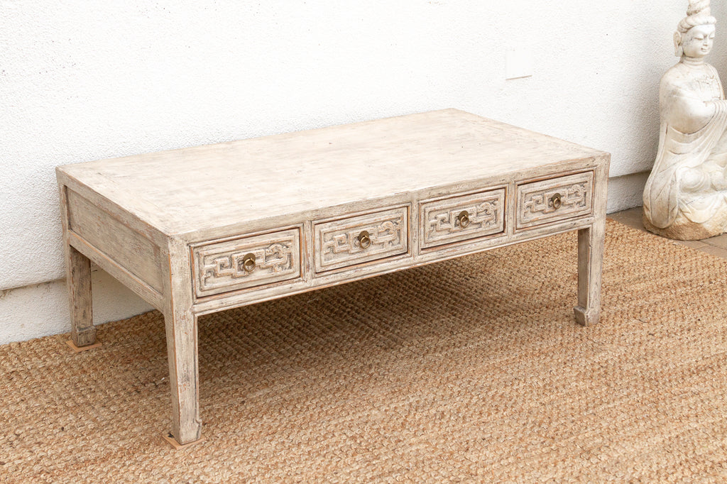 Distressed White Traditional Ming Coffee Table