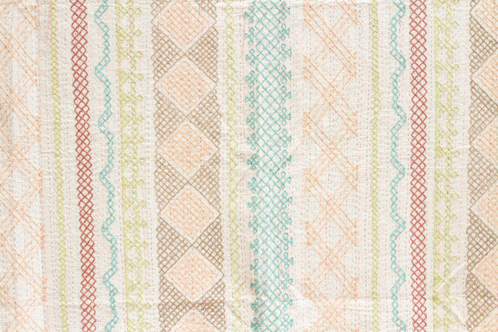 Pastel Geometric Hand-stitched Cotton Kantha Bedcover (Trade)