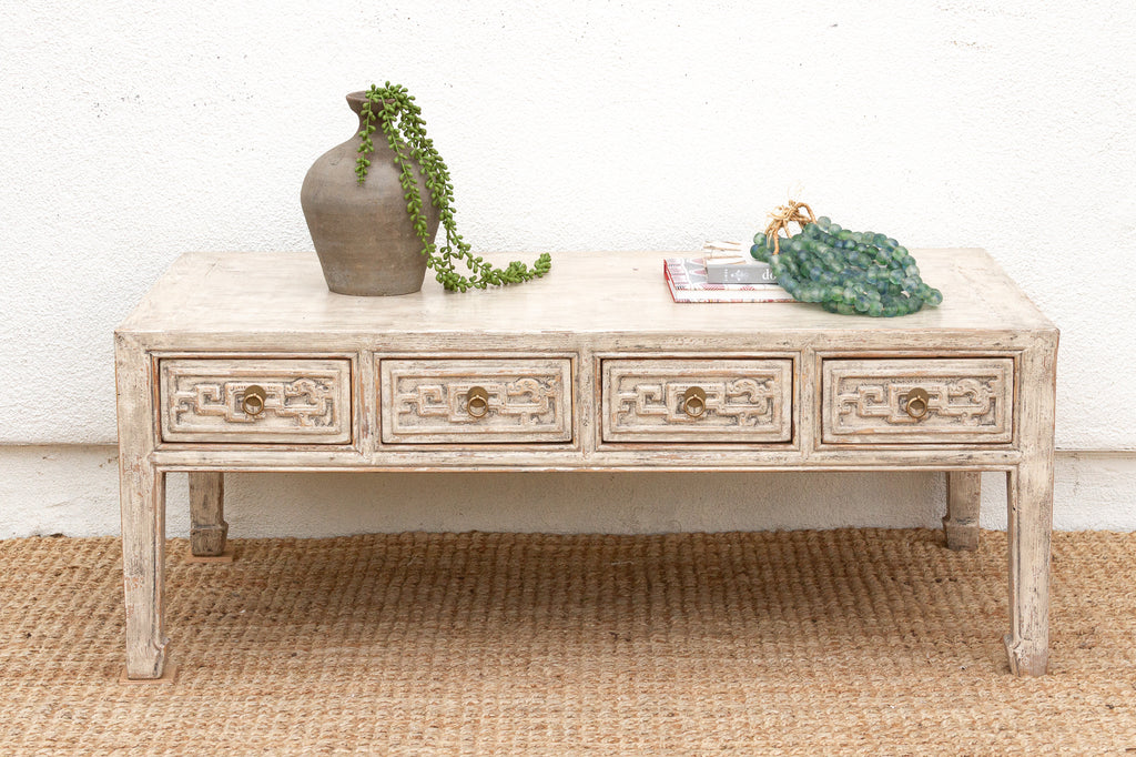 Distressed White Traditional Ming Coffee Table