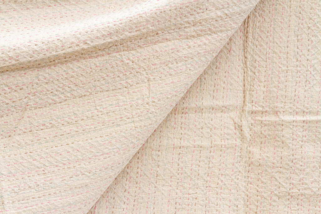 Pastel Geometric Hand-stitched Cotton Kantha Bedcover (Trade)