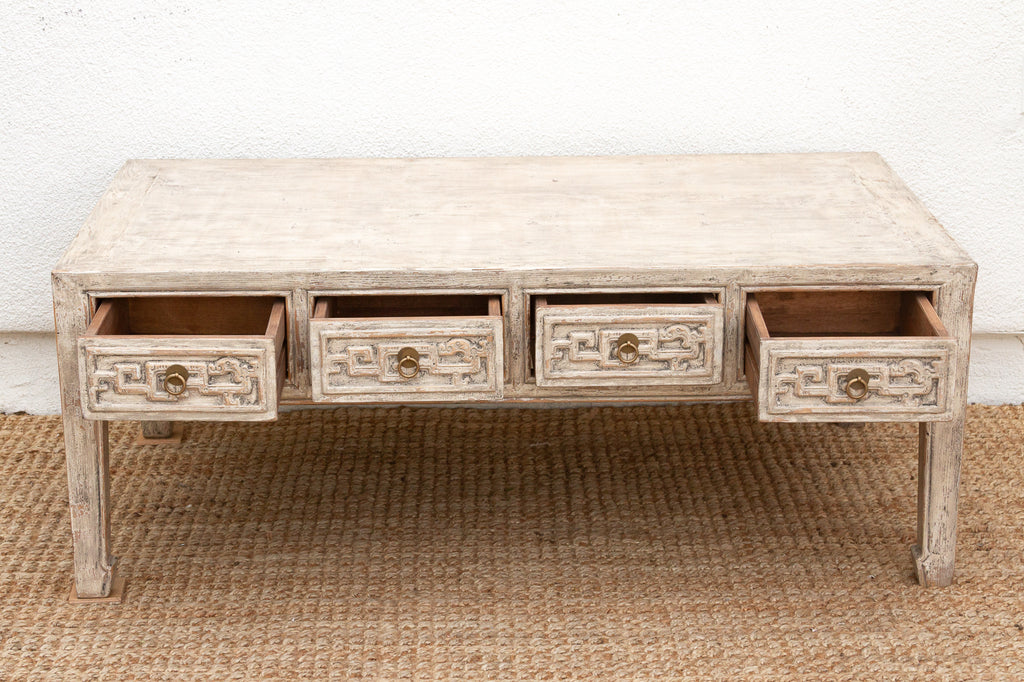 Distressed White Traditional Ming Coffee Table