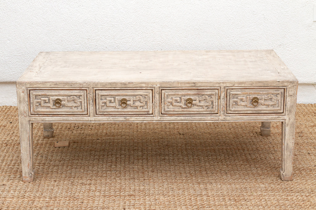 Distressed White Traditional Ming Coffee Table