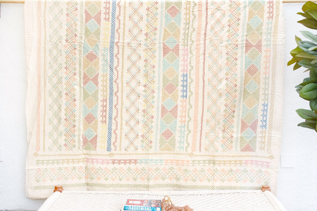 Coastal Cool Hand-stitched Cotton Kantha Bedcover (Trade)