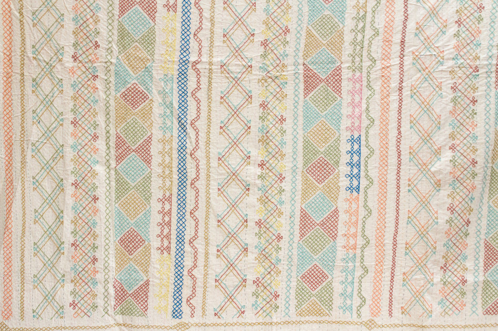 Coastal Cool Hand-stitched Cotton Kantha Bedcover (Trade)