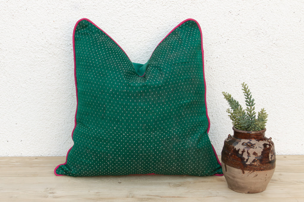 Panna Green Dotted Ahir Handloom Pillow (Trade)