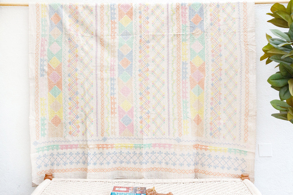 Multicolor Diamond Hand-stitched Cotton Kantha Bedcover (Trade)