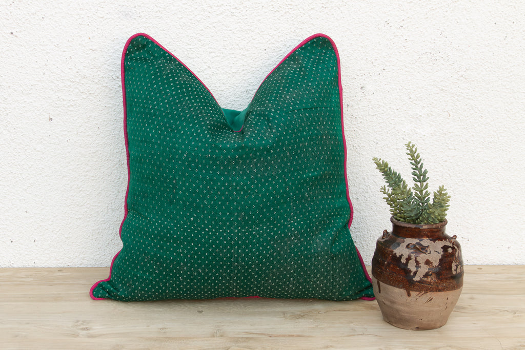 Panna Green Dotted Ahir Handloom Pillow (Trade)