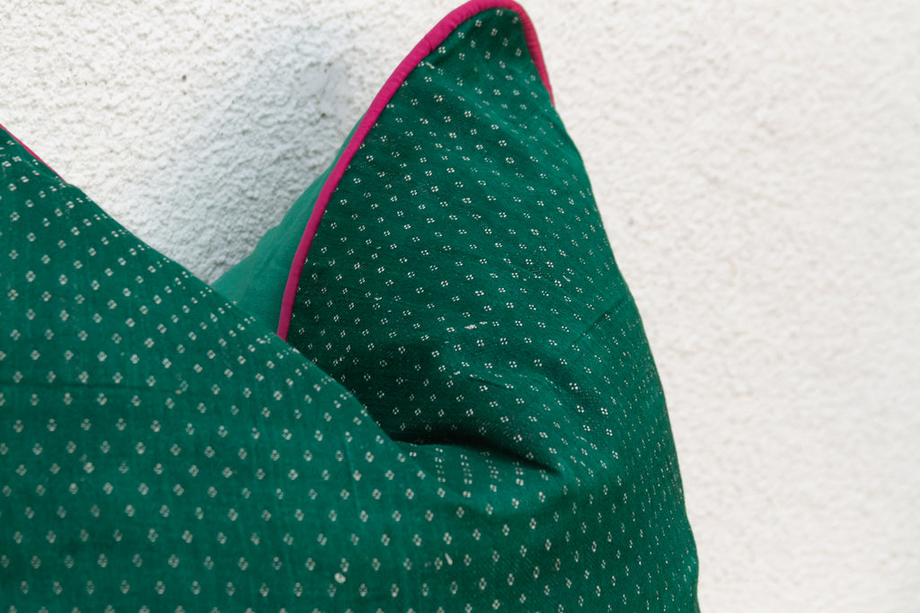 Panna Green Dotted Ahir Handloom Pillow (Trade)