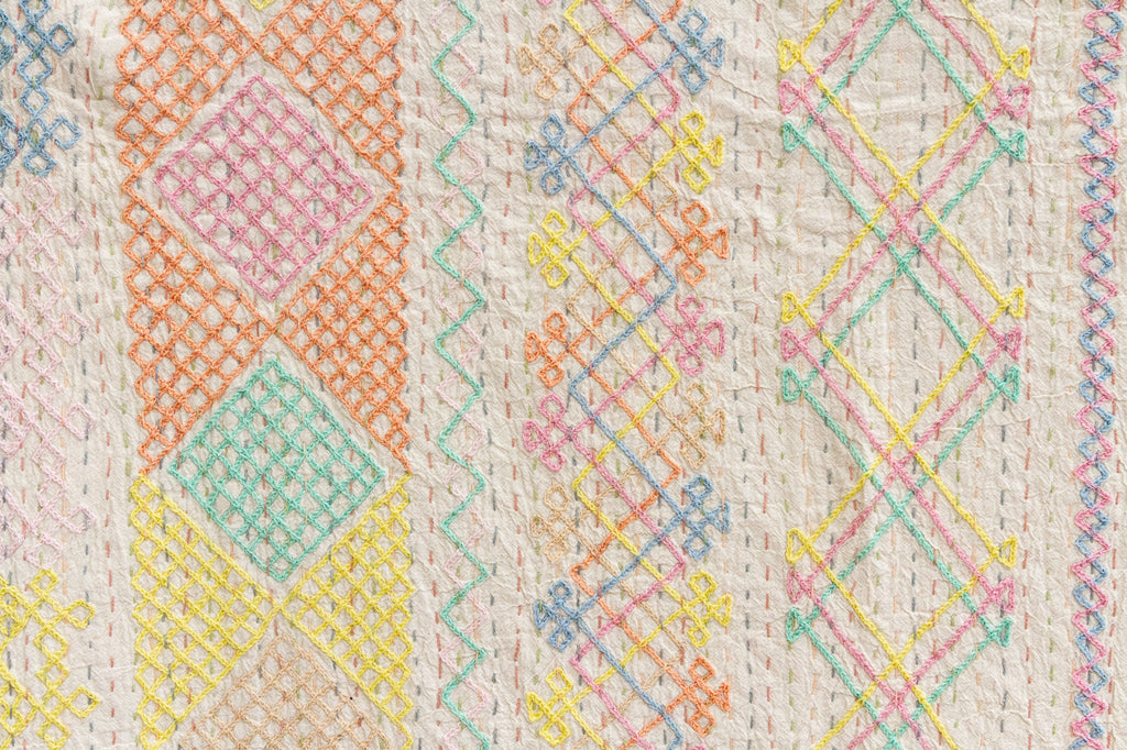 Multicolor Diamond Hand-stitched Cotton Kantha Bedcover (Trade)