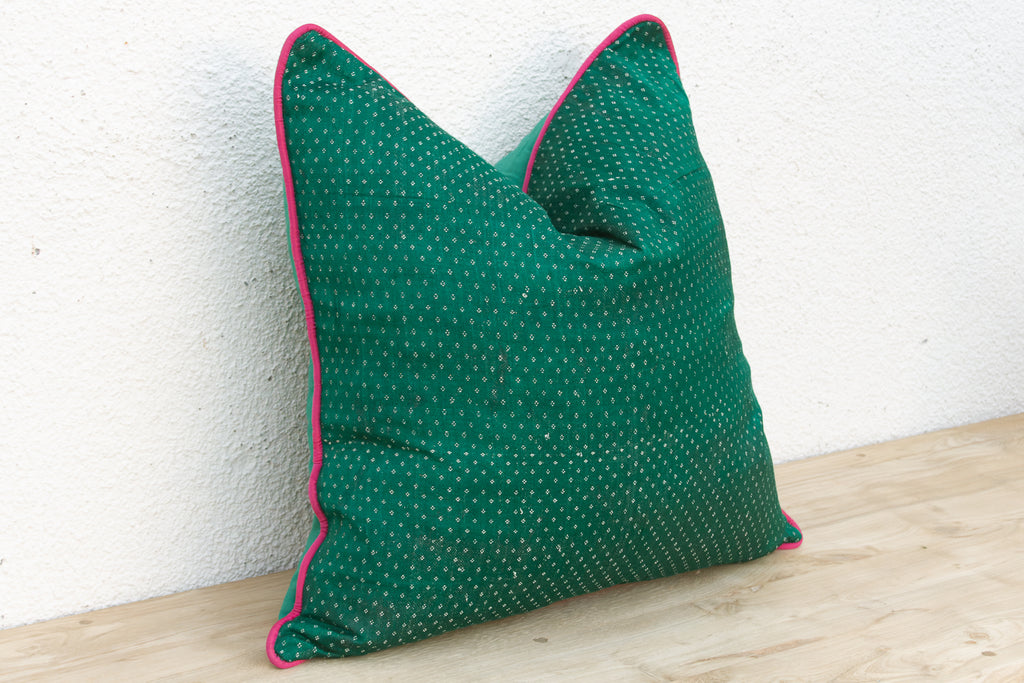 Panna Green Dotted Ahir Handloom Pillow (Trade)