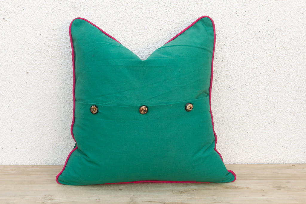 Panna Green Dotted Ahir Handloom Pillow (Trade)