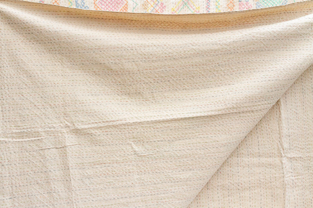 Multicolor Diamond Hand-stitched Cotton Kantha Bedcover (Trade)