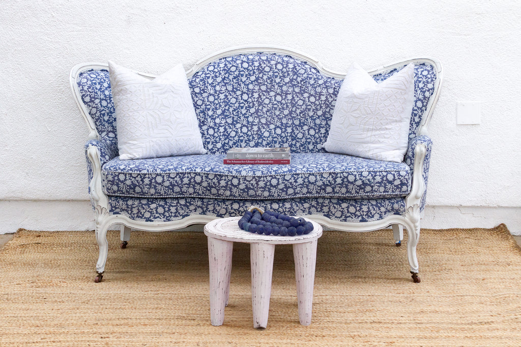 Antique English Floral Block Print Settee Bench