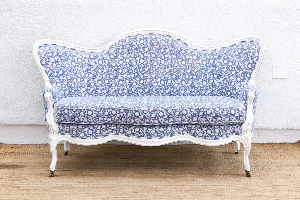 Antique English Floral Block Print Settee Bench