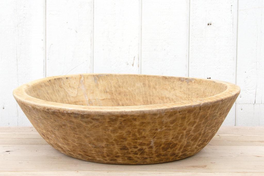 Grand French Farmhouse Bleached Wooden Bowl