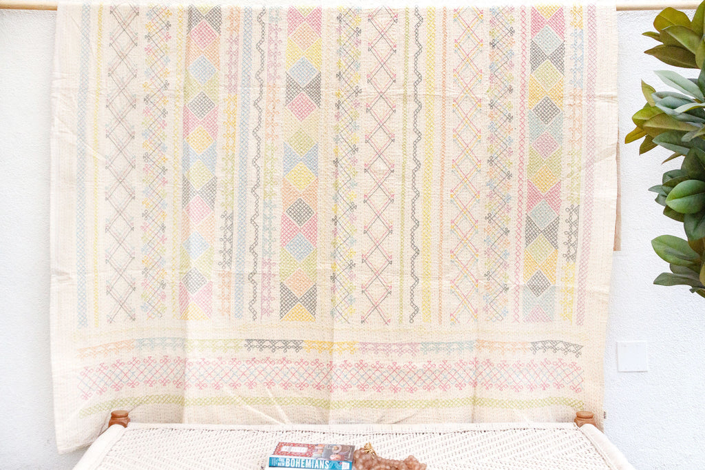 Candy Pastel Hand-stitched Cotton Kantha Bedcover (Trade)
