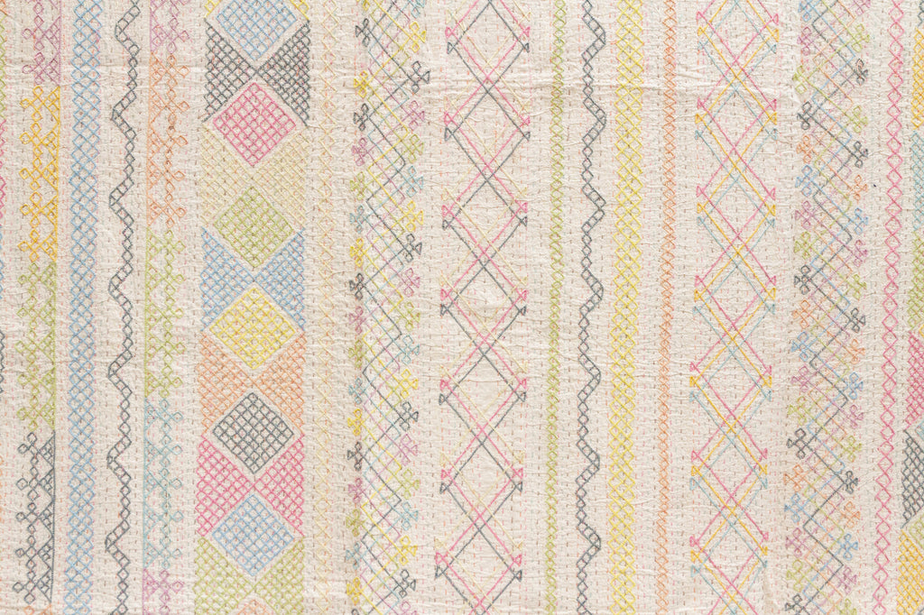 Candy Pastel Hand-stitched Cotton Kantha Bedcover (Trade)