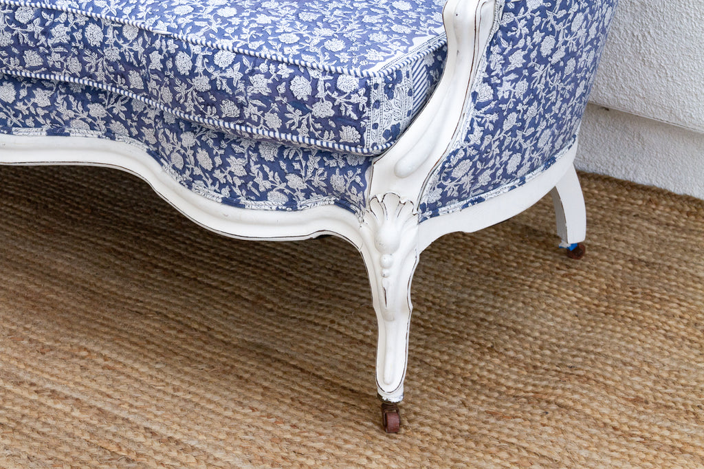 Antique English Floral Block Print Settee Bench