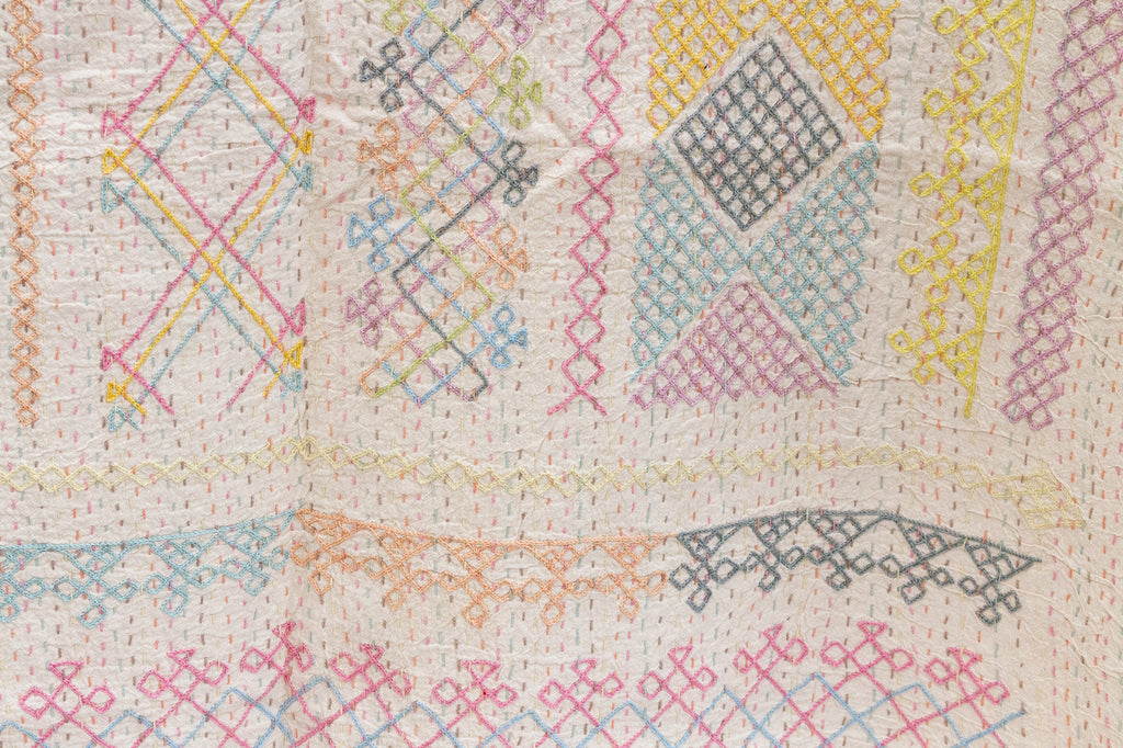 Candy Pastel Hand-stitched Cotton Kantha Bedcover (Trade)