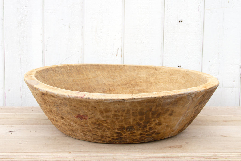 Grand French Farmhouse Bleached Wooden Bowl