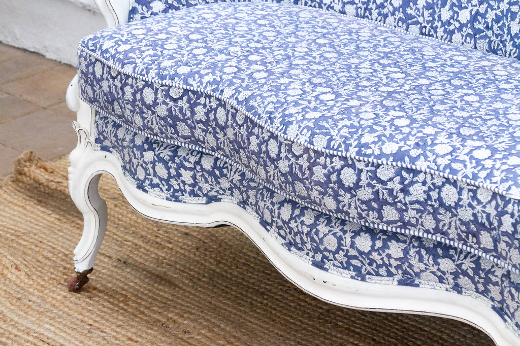 Antique English Floral Block Print Settee Bench