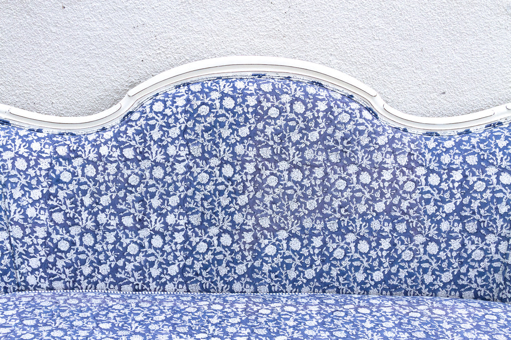 Antique English Floral Block Print Settee Bench