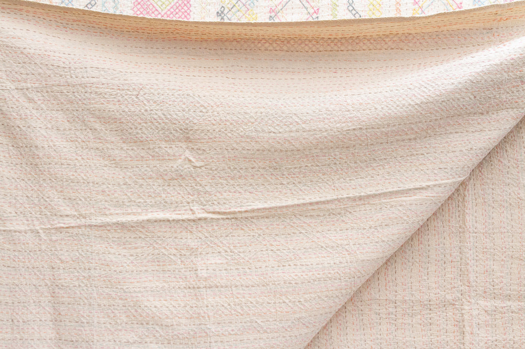 Candy Pastel Hand-stitched Cotton Kantha Bedcover (Trade)