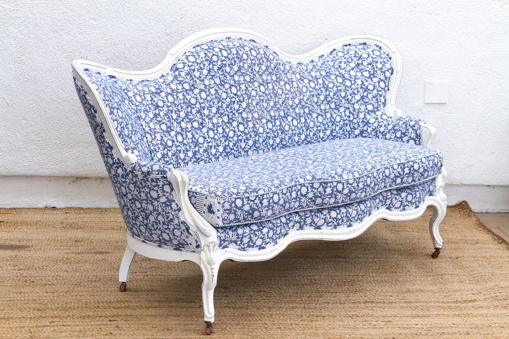 Antique English Floral Block Print Settee Bench