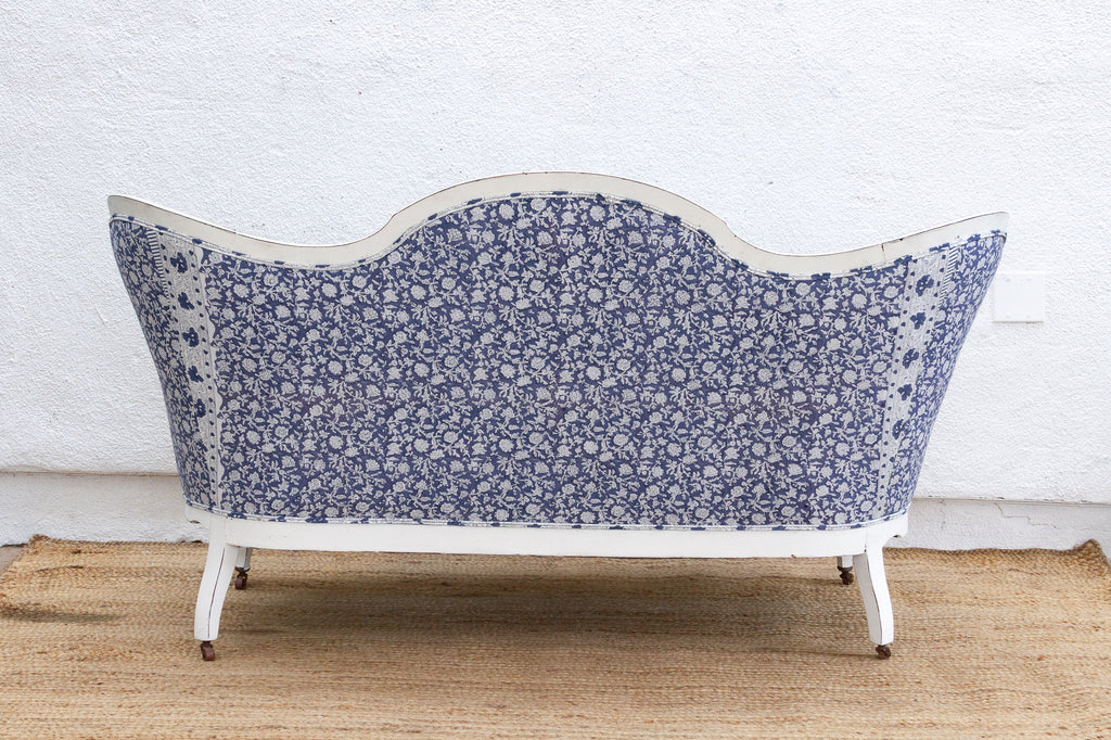 Antique English Floral Block Print Settee Bench