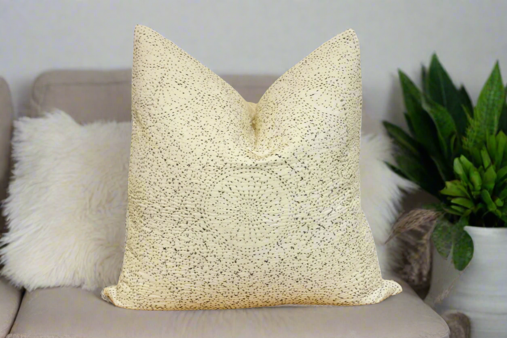 Creamy White Hand-Stitched Pillow Cover