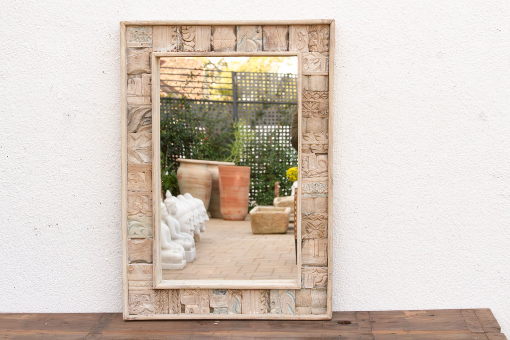 Bleached Carved Wood Mosaic Mirror