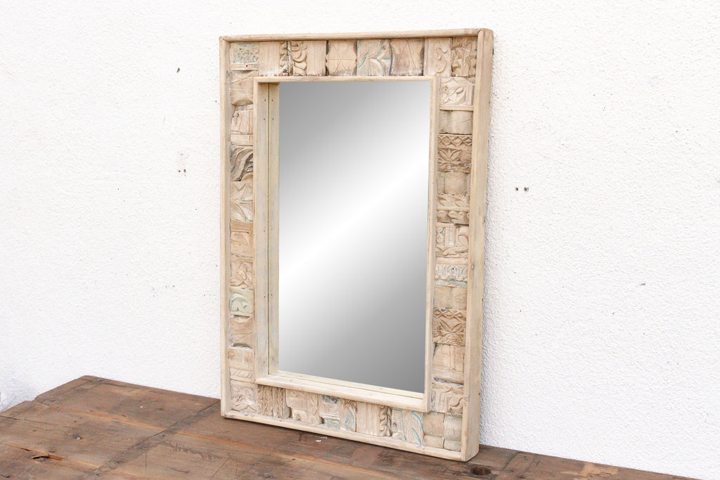 Bleached Carved Wood Mosaic Mirror (Trade)