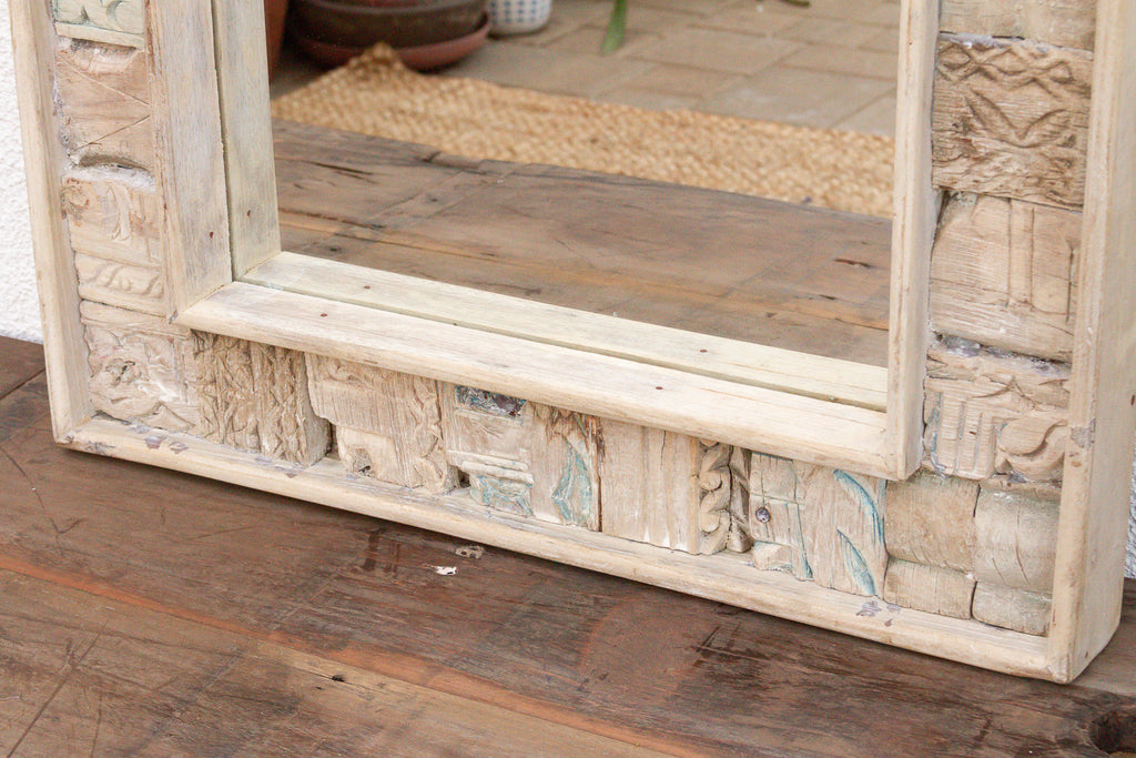 Bleached Carved Wood Mosaic Mirror