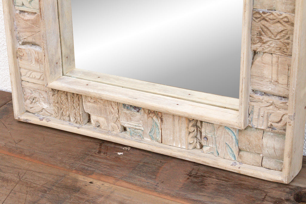 Bleached Carved Wood Mosaic Mirror