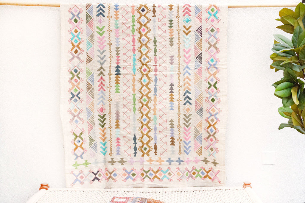 Abstract Pastel Hand-stitched Cotton Tribal Kantha Throw (Trade)