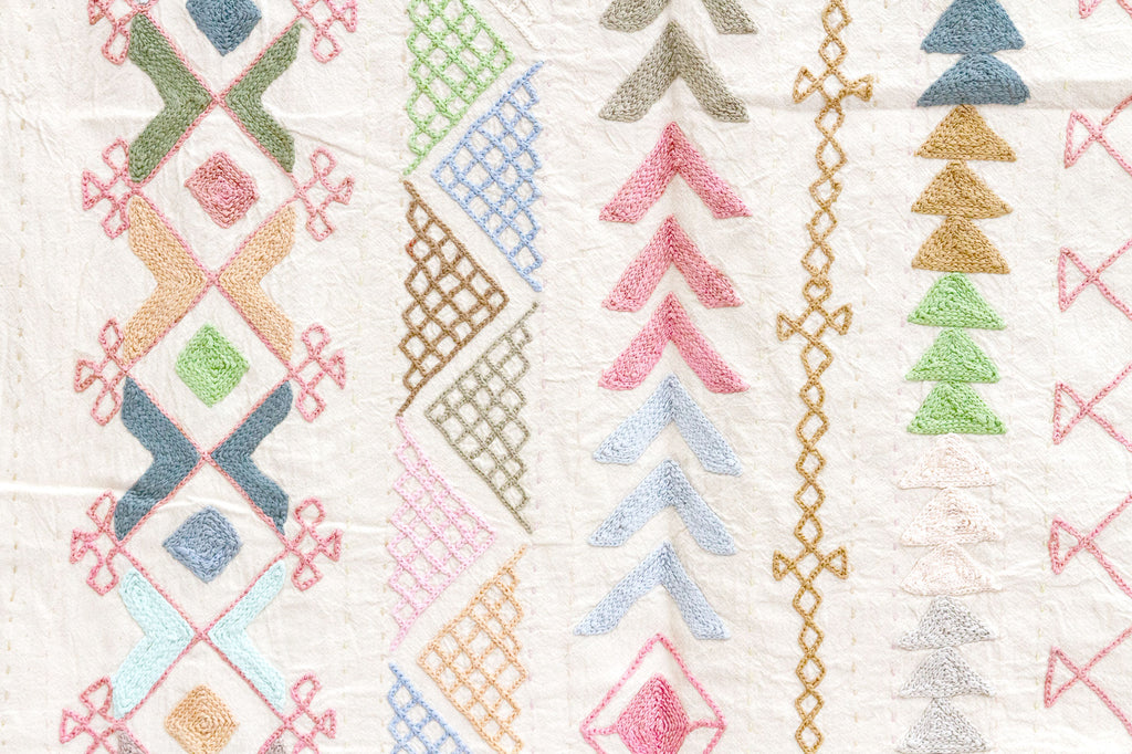 Abstract Pastel Hand-stitched Cotton Tribal Kantha Throw (Trade)