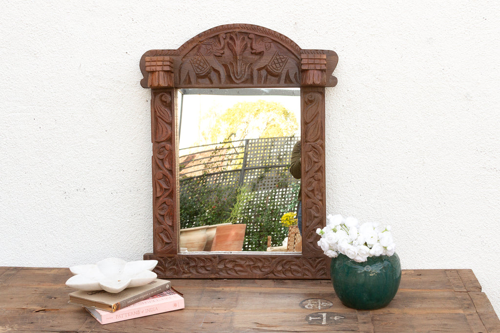 Dark Walnut Finish Tribal Carved Mirror (Trade)