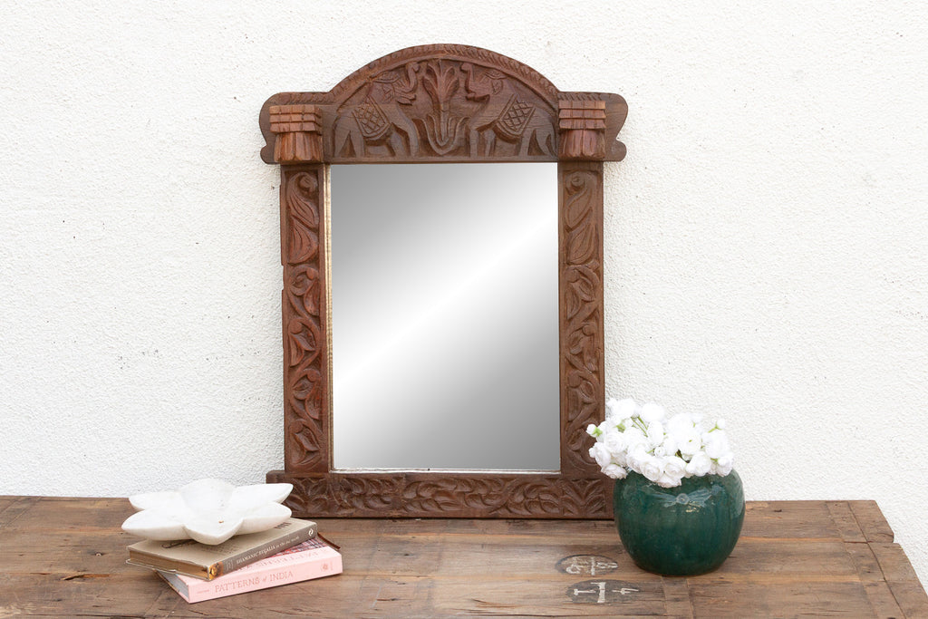 Dark Walnut Finish Tribal Carved Mirror